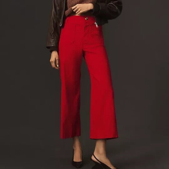 Anthropologie Maeve 26P The Colette Cropped Wide-Leg Pants 26 P Bright Red Nwt